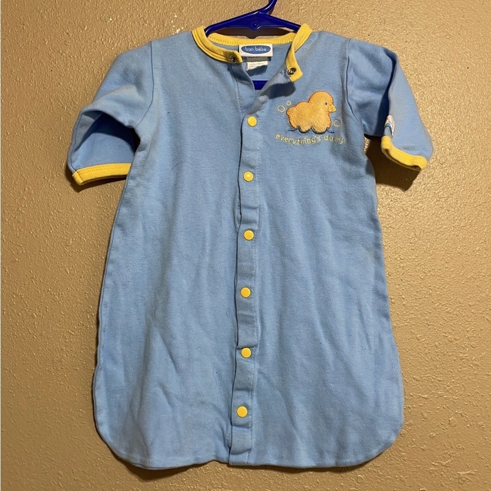 Bon Bebe Duck Patch Blue Infant Baby One Piece Outfit Newborn Size 0-3 Months